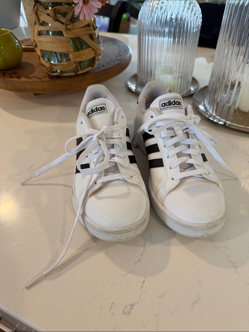 adidas White Sneakers with Black Stripes